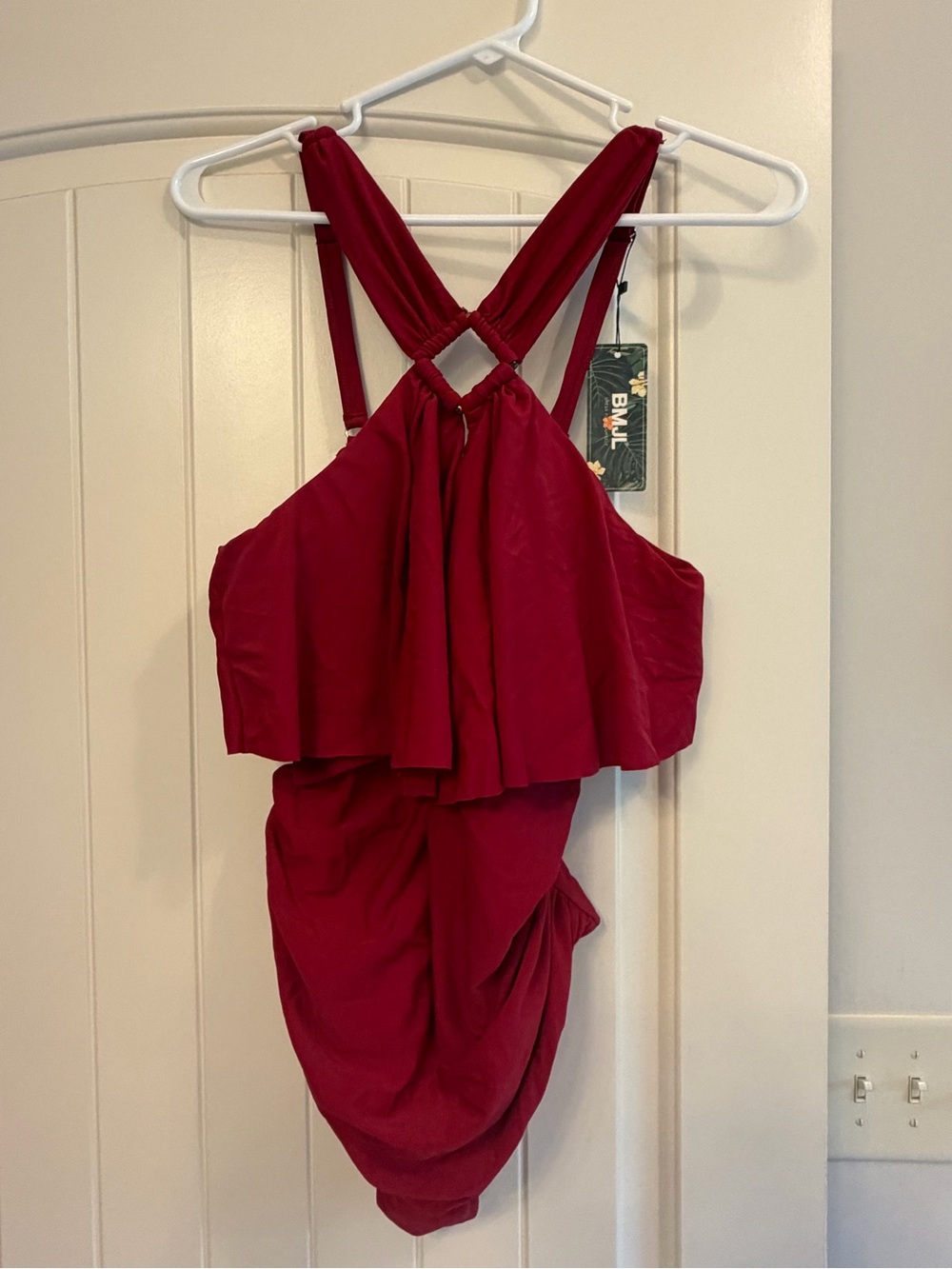 Red Cross-Back Ruffled Women’s Swimsuit